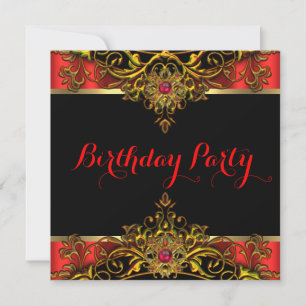 Invitation Fête d'anniversaire élégante rouge or noir Elite R