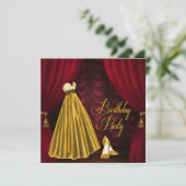 Invitation Fête d'anniversaire élégante rouge rubis et or (Debout devant)