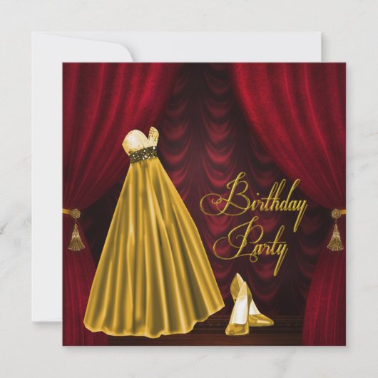 Invitation Fête d'anniversaire élégante rouge rubis et or (Devant)