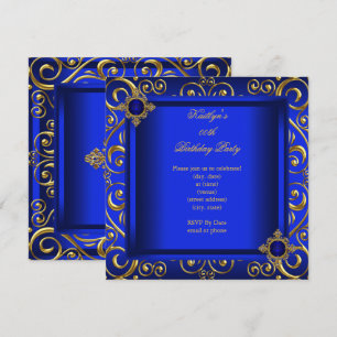 Invitation Fête d'anniversaire élégante Royal Blue Damassé Or