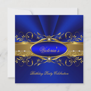Invitation Fête d'anniversaire élégante royale bleu or 2A