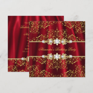 Invitation Fête d'anniversaire élégante royale rouge et or da