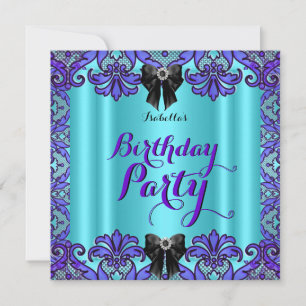 Invitation Fête d'anniversaire élégante sarcelle violet noir