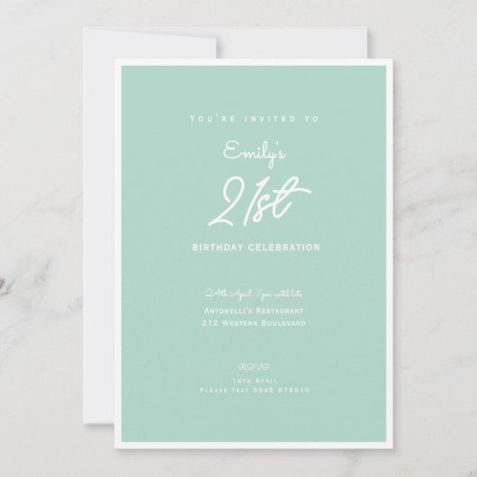 Invitation Fête d'anniversaire élégante simple menthe moderne (Devant)