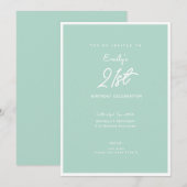 Invitation Fête d'anniversaire élégante simple menthe moderne (Devant / Derrière)