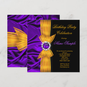 Invitation Fête d'anniversaire élégante Soie violette orange