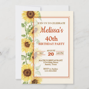 Invitation Fête d'anniversaire élégante Tournesol