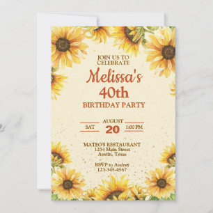 Invitation Fête d'anniversaire élégante Tournesol