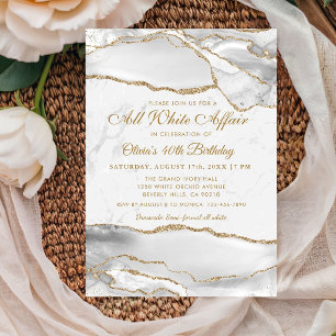 Invitation Fête d'anniversaire élégante tout en blanc