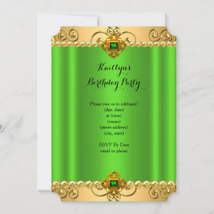 Invitation Fête d'anniversaire élégante Vert Citron Damassé O