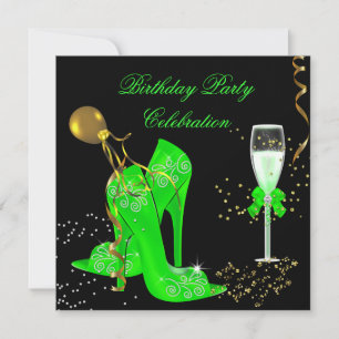 Invitation Fête d'anniversaire élégante vert citron paillette