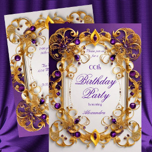 Invitation Fête d'anniversaire élégante Violet bijou Or Blanc