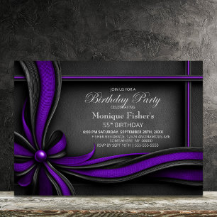 Invitation Fête d'anniversaire élégante violette et noire pou