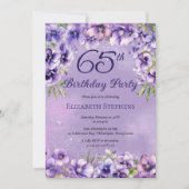 Invitation Fête d'anniversaire élégante violette pour 65 ans  (Devant)