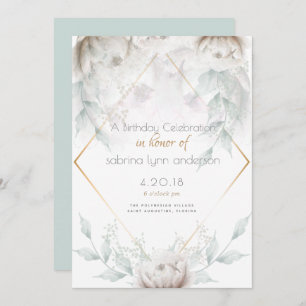 Invitation Fête d'anniversaire   Élégantes Peonies blanches e