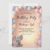 Invitation Fête d'anniversaire Éléphant Bébé et Ballons (Devant)