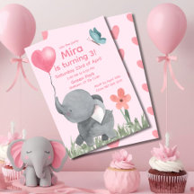 Fête d'anniversaire éléphant mignon avec ballon 