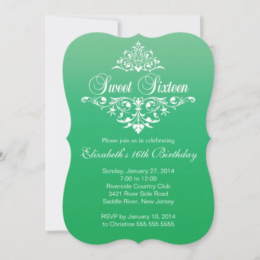Invitation Fête d'anniversaire Emerald Green Sweet sixteen (Devant)