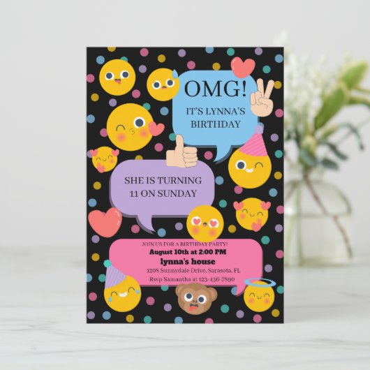 Invitation fête d'anniversaire émoji (Debout devant)
