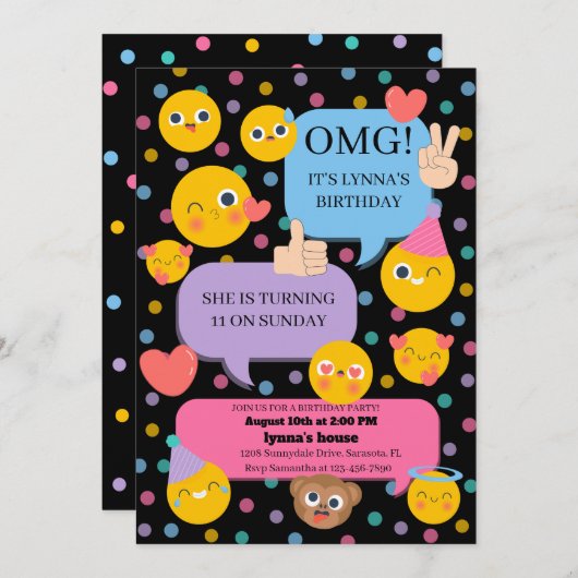 Invitation fête d'anniversaire émoji (Devant / Derrière)