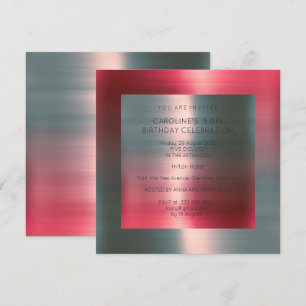 Invitation Fête d'anniversaire en argent rouge rose métalliqu