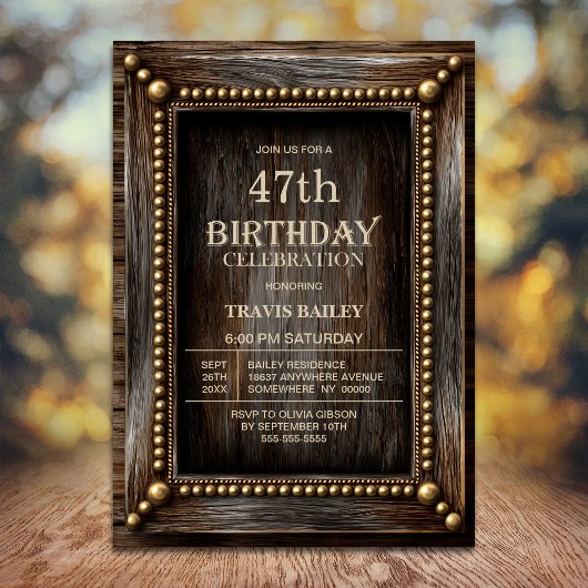 Invitation Fête d'anniversaire en bois rustique