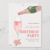 Invitation Fête d'anniversaire en bouteille de champagne rose (Devant)