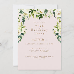 Invitation Fête d'anniversaire en cascade à la florale blanch
