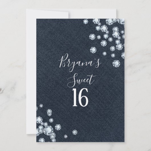 Invitation Fête d'anniversaire en denim et diamants Sweet 16 (Dos)