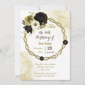 Invitation fête d'anniversaire en ivoire brun or fleuri (Devant)
