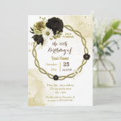 Invitation fête d'anniversaire en ivoire brun or fleuri (Debout devant)