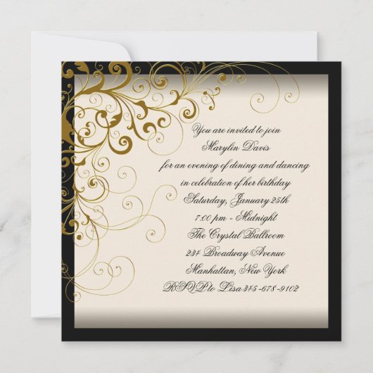 Invitation Fête d'anniversaire en ivoire et or (Dos)