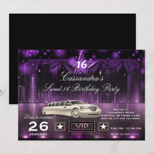 Invitation Fête d'anniversaire en limousine avec lumières de