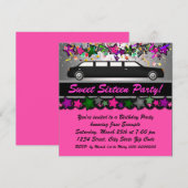 Invitation Fête d'anniversaire en limousine rose vif (Devant / Derrière)