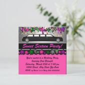Invitation Fête d'anniversaire en limousine rose vif (Debout devant)