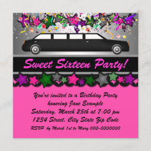 Invitation Fête d'anniversaire en limousine rose vif