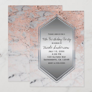 Invitation Fête d'anniversaire en marbre doré rose Tout événe