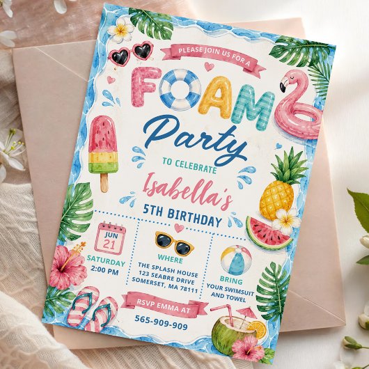 Invitation Fête d'anniversaire en mousse d'été