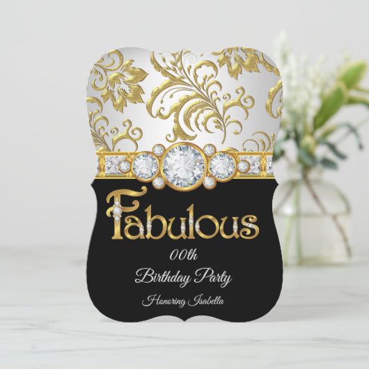 Invitation Fête d'anniversaire en or fabuleux diamant noir bl (Debout devant)
