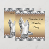 Invitation Fête d'anniversaire en or pour femme (Devant / Derrière)