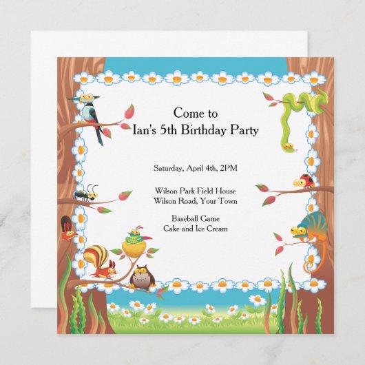 Invitation Fête d'anniversaire en parc (Devant / Derrière)