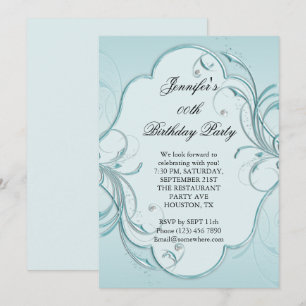 Invitation Fête d'anniversaire encadrée Aqua Flourish