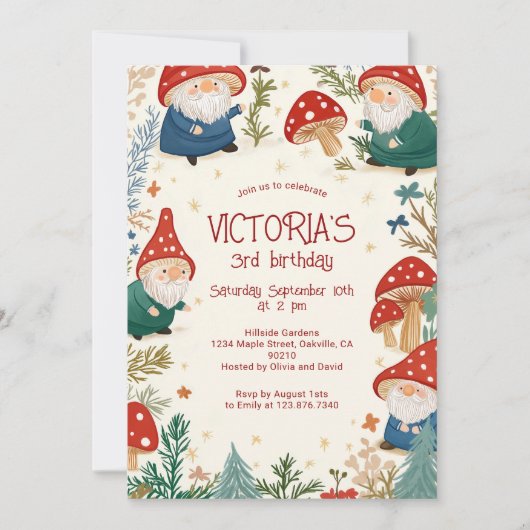 Invitation Fête d'anniversaire Enchanted Forest Gnome de cham (Devant)