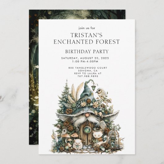 Invitation Fête d'anniversaire Enchanted Forest Kid (Devant / Derrière)