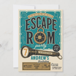 Invitation Fête d'anniversaire enfant avec Escape Room person