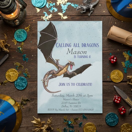 Invitation Fête d'anniversaire enfant Dragon Serpent