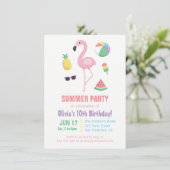 Invitation Fête d'anniversaire enfant Flamant Rose Pastèque A (Debout devant)