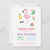 Invitation Fête d'anniversaire enfant Flamant Rose Pastèque A (Devant)