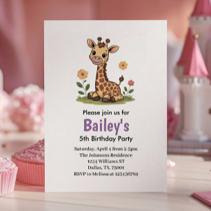 Invitation Fête d'anniversaire enfant girafe mignonne jungle
