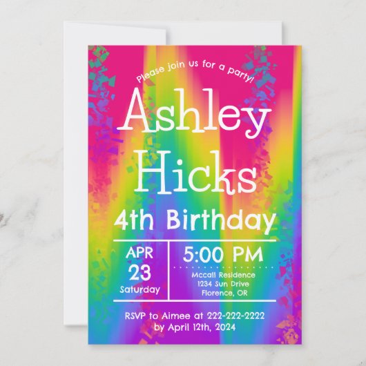 Invitation Fête d'anniversaire enfant Groovy Rainbow Tie Dye (Devant)